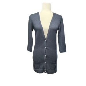 Lacoste Navy Cashmere Blend Cardigan 3/4 Sleeve Women's Sweater Preppy Size S